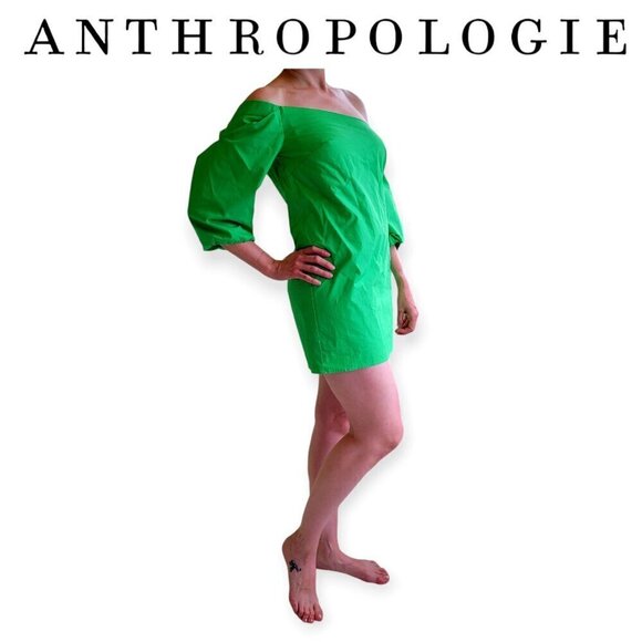 Anthropologie Green Puff Sleeve Cocktail Dress by Mare Mare - Picture 1 of 12